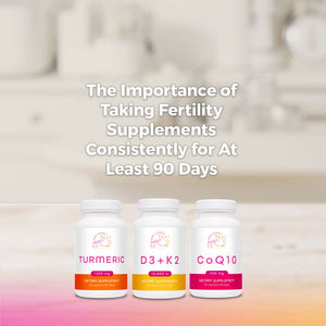 3 Bottles of Fertility Supplements, Vitamin D3 + K2, Turmeric and CoQ10 for Egg Health