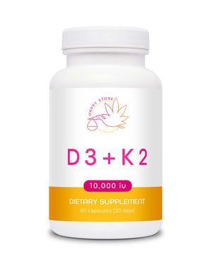 Happy Stork Vitamin D3 and K2 bottle, supplements for fertility