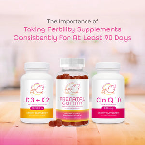 3 Bottles of Fertility Supplements, Vitamin D3 + K2, Turmeric and CoQ10 for Egg Health